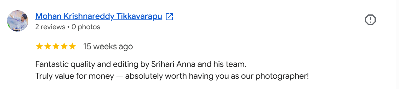 Review by Mohan Krishnareddy Tikkavarapu to Srihari Visions Wedding Photography