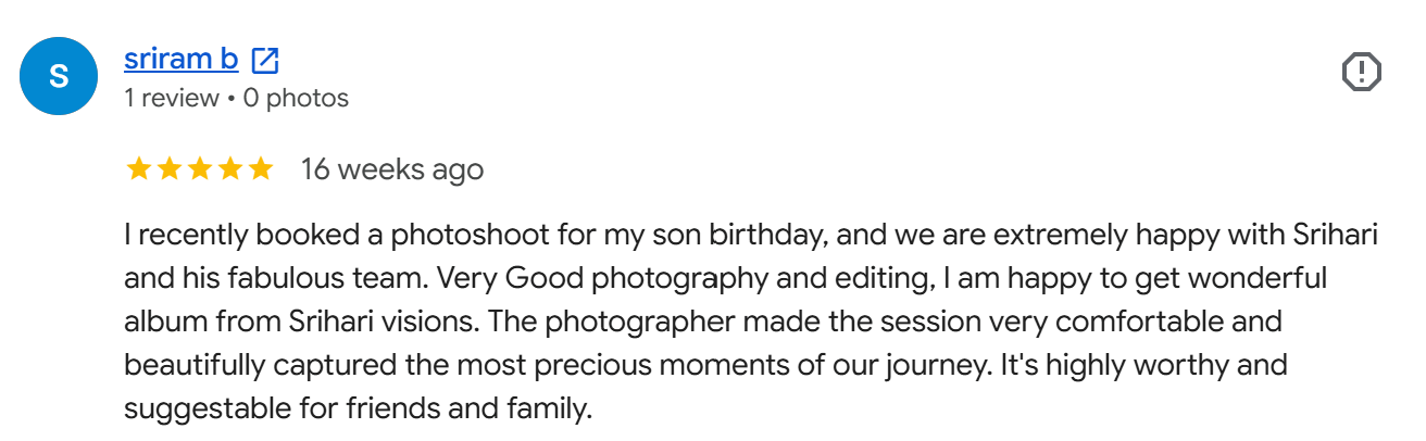 Review by sriram b to Srihari Visions Wedding Photography