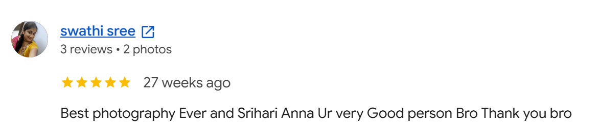 Review by swathi sree to Srihari Visions Wedding Photography