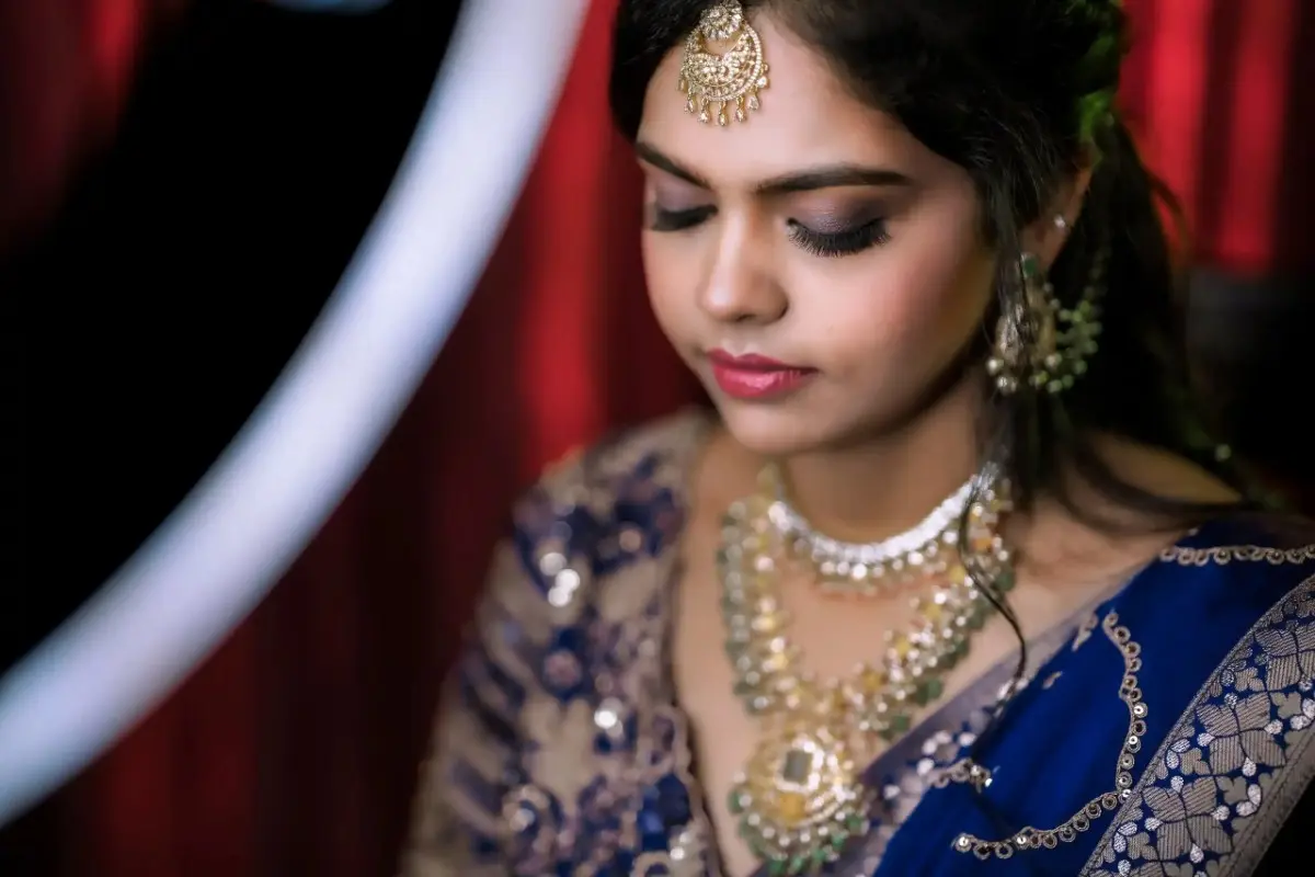 Graceful bride portrait captured at engagement ceremony