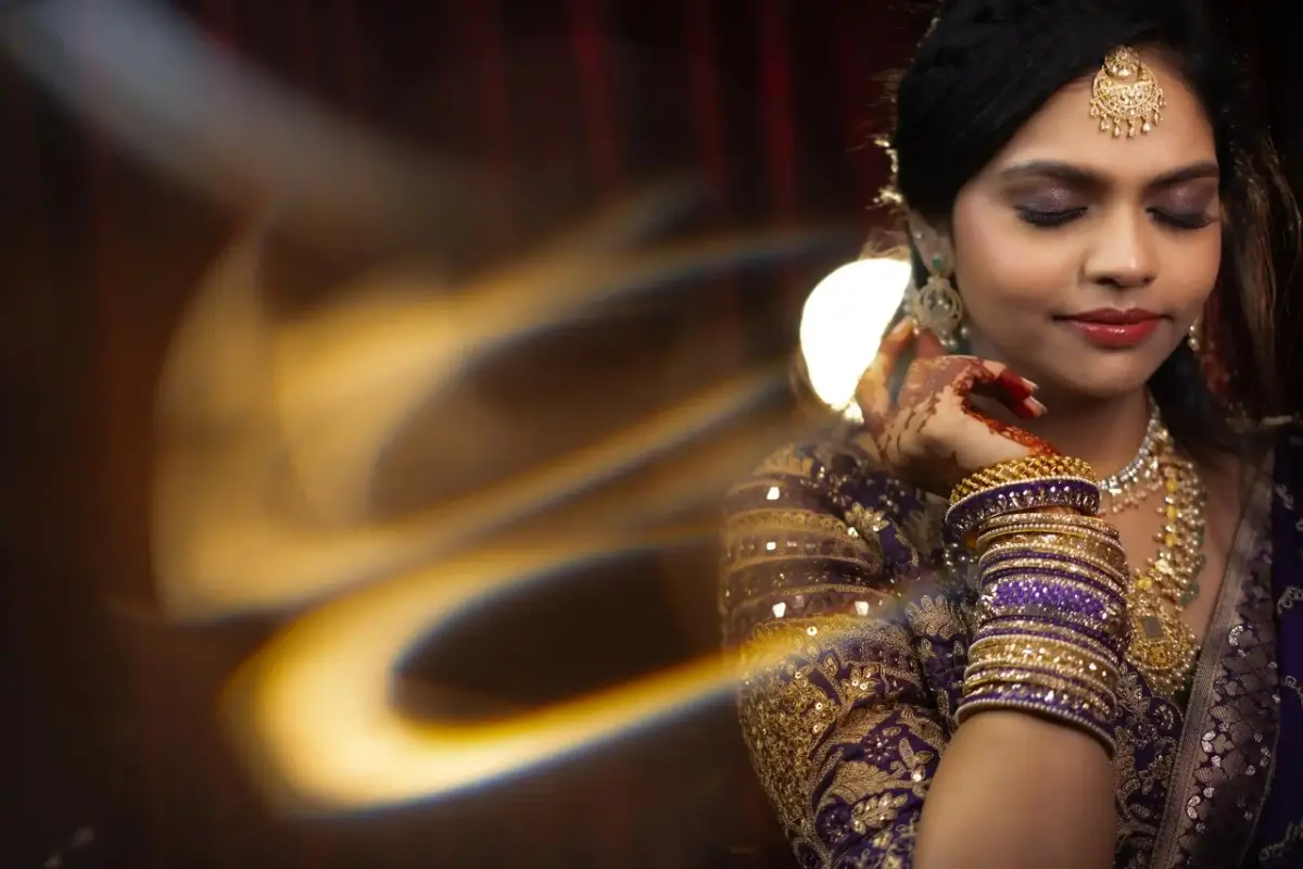 Elegant bride close-up with traditional jewellery