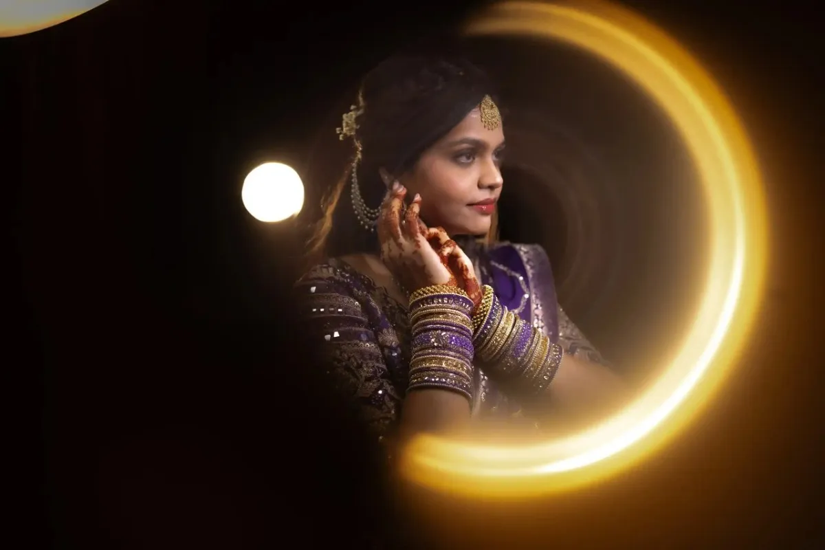 Bride portrait with warm golden lighting