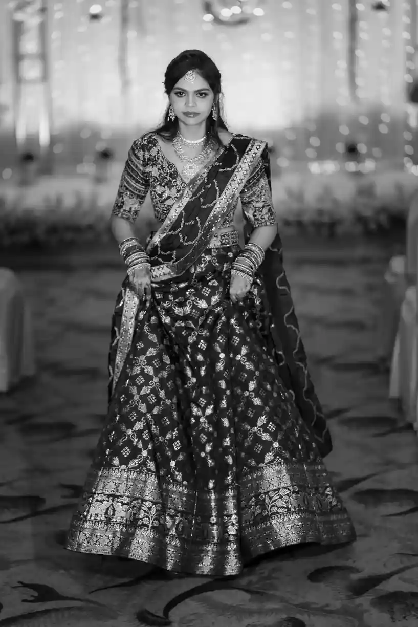 Bride portrait with floral engagement backdrop