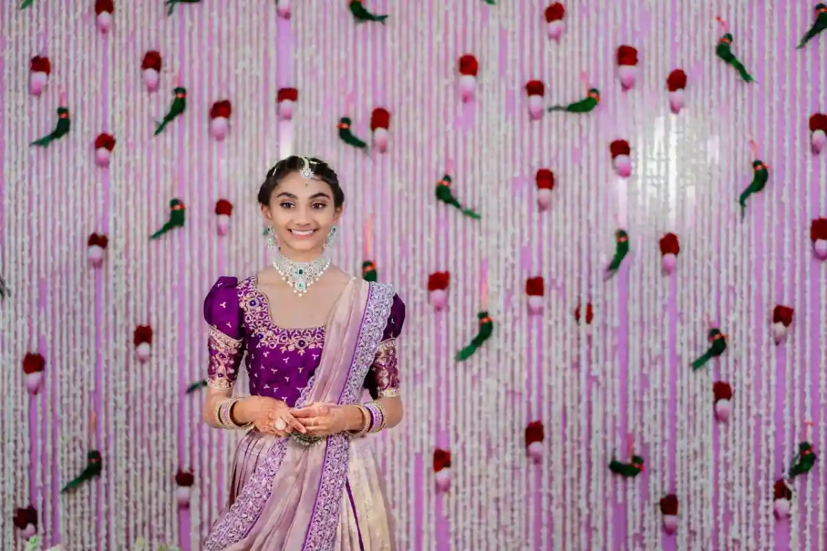 Girl posing in traditional jewellery during Half Saree Photography