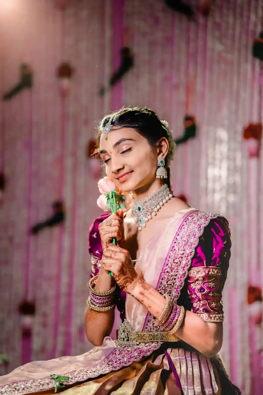 Elegant South Indian girl wearing a half saree