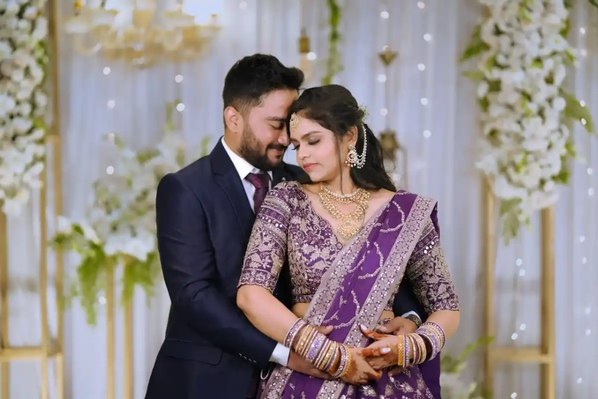 Couple posing together during engagement photography