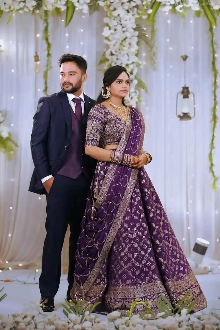 Engagement photography showcasing the couple's traditional outfits