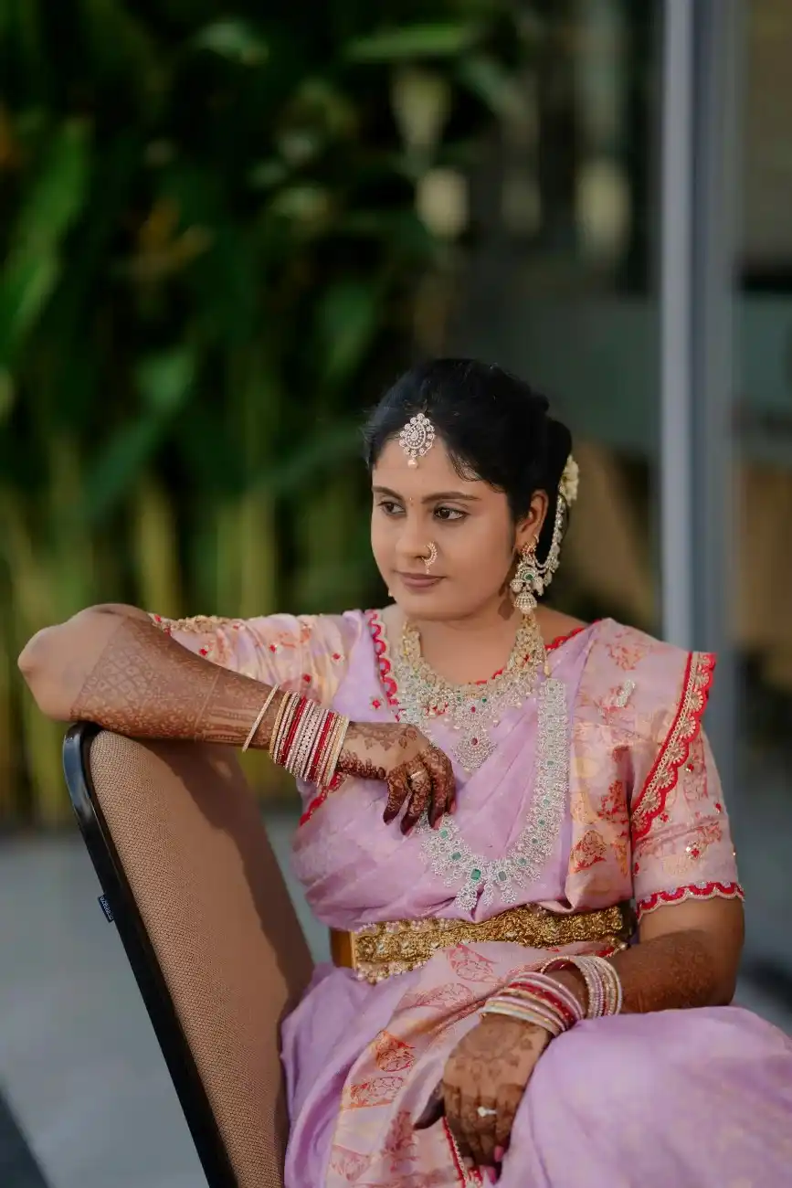 Bride posing in traditional engagement outfit