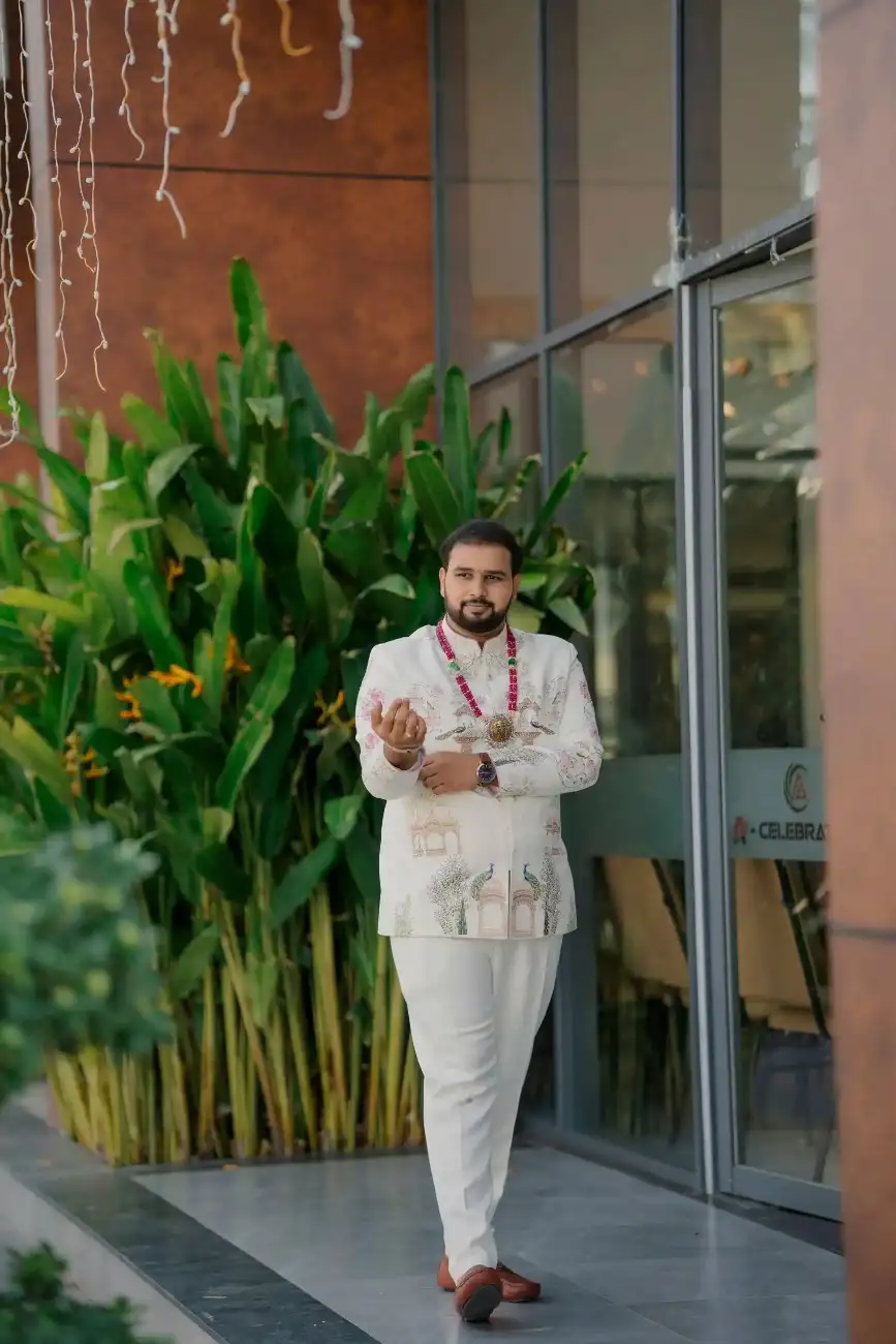 Candid groom portrait during engagement ceremony
