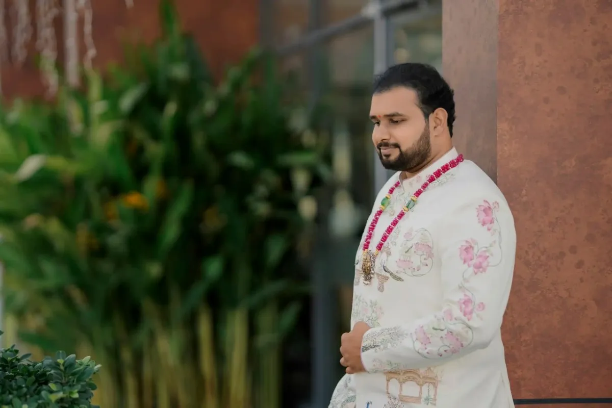 Groom portrait in traditional sherwani