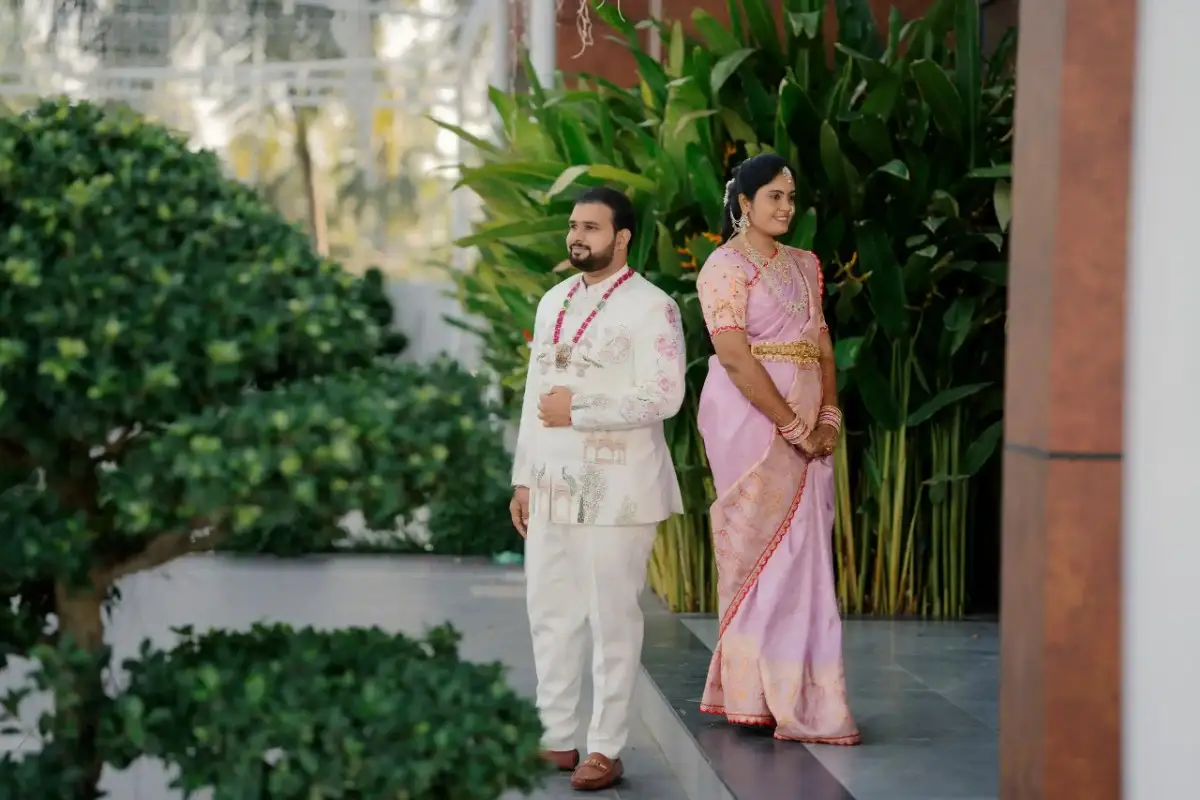Couple portrait with traditional engagement decorations