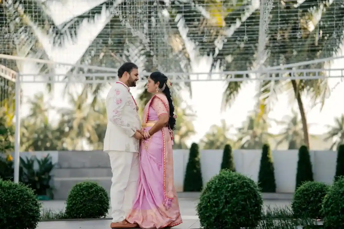 Elegant couple portrait during engagement photography