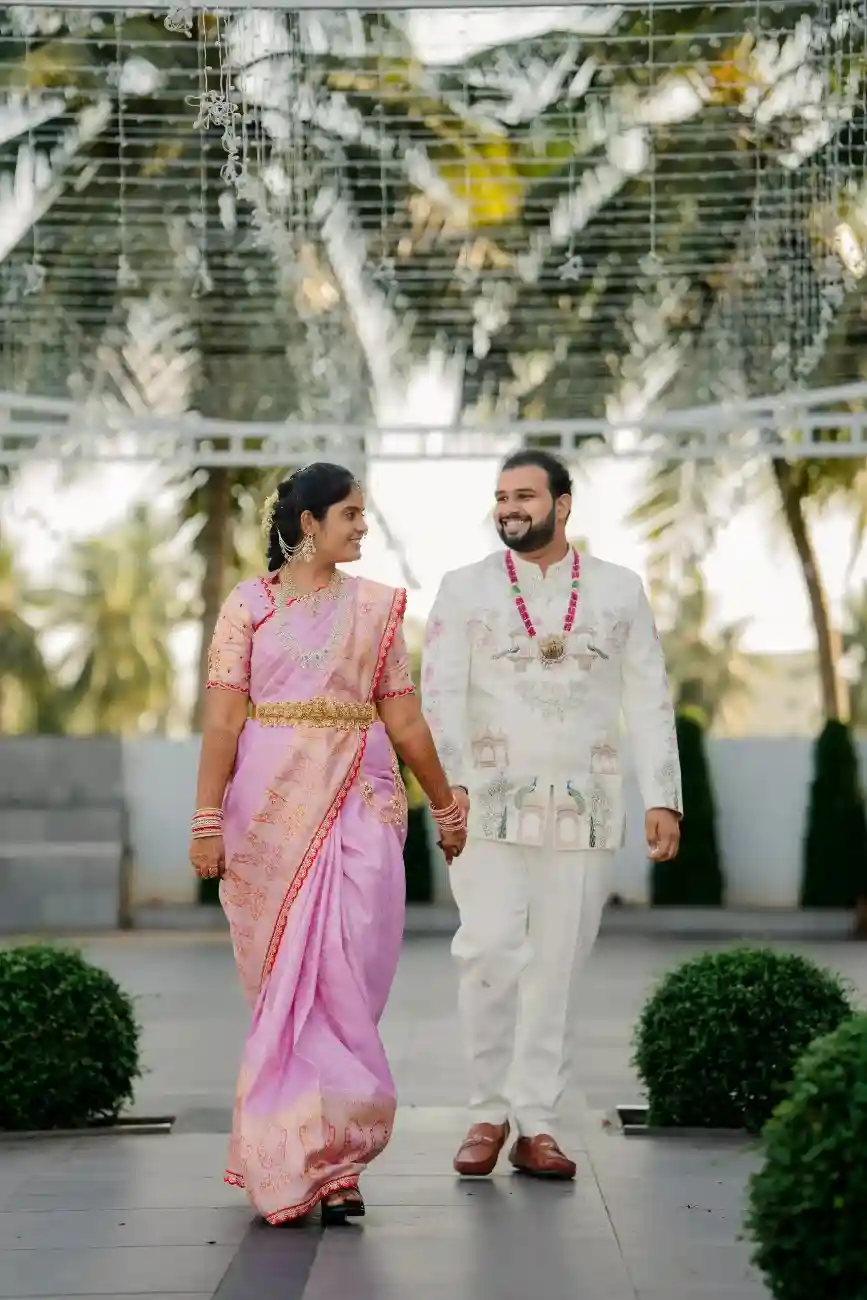 Candid bride and groom moment at engagement ceremony