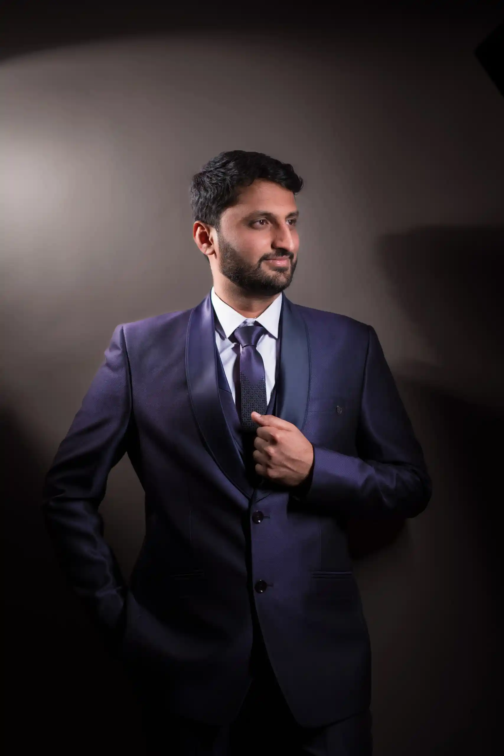 Handsome groom portrait during engagement ceremony