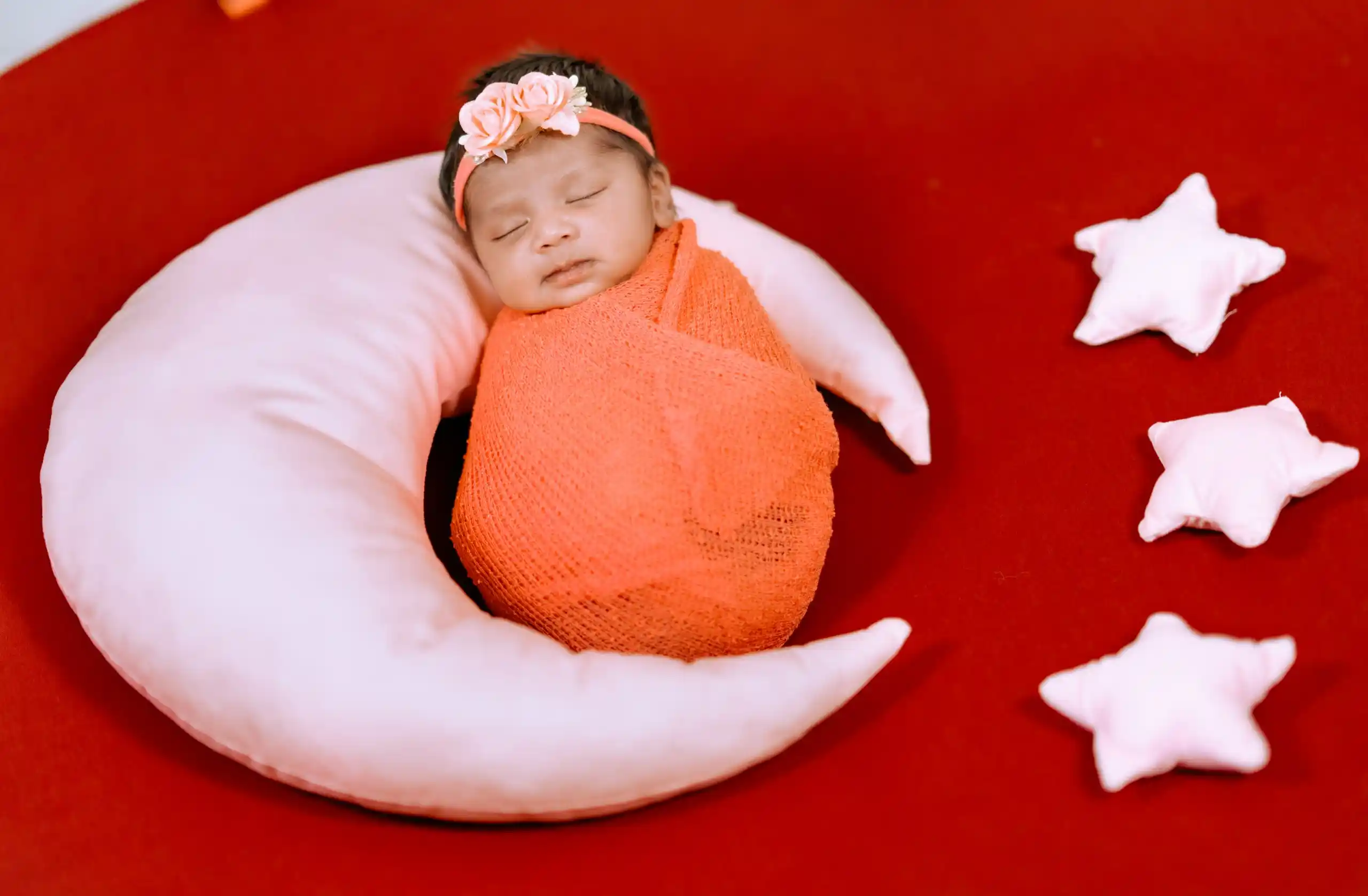 Cute baby portrait with soft pastel photography props