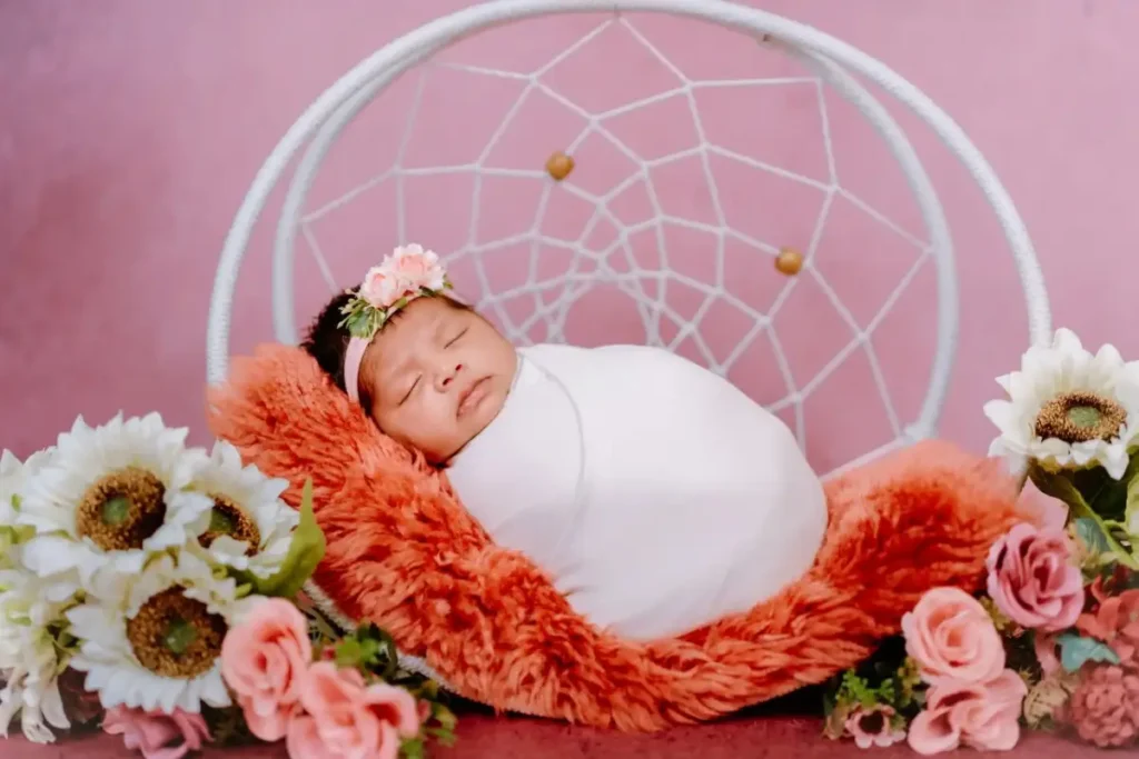 Peaceful newborn photoshoot captured while sleeping